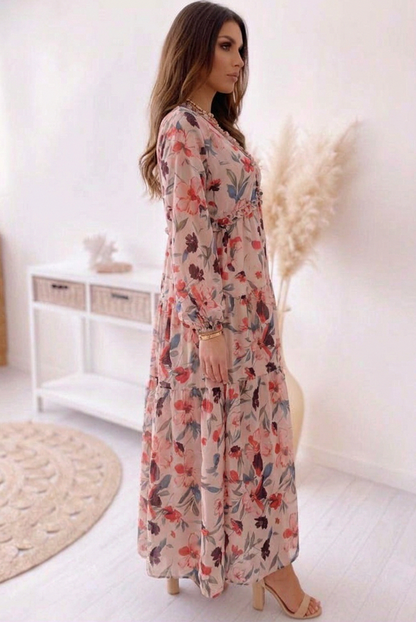 Chiffon Long Sleeve Tiered Maxi Dress