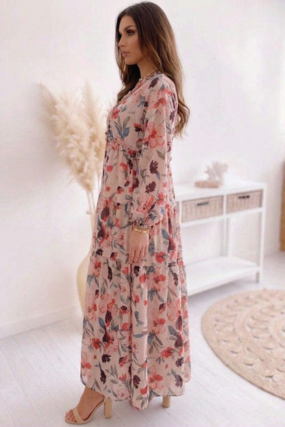 Chiffon Long Sleeve Tiered Maxi Dress