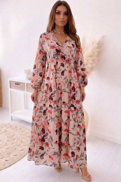 Chiffon Long Sleeve Tiered Maxi Dress