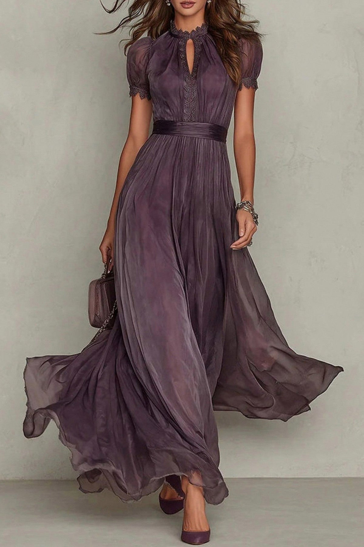 Chiffon Puff Sleeve Maxi Dress