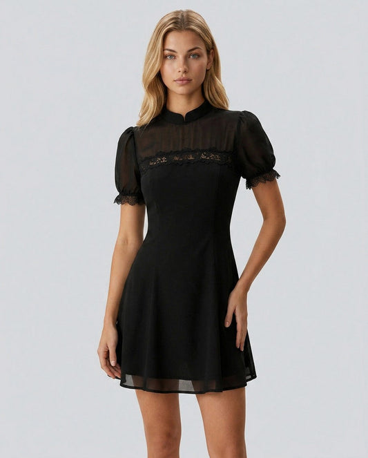 Chiffon Puff Sleeve Mini Dress