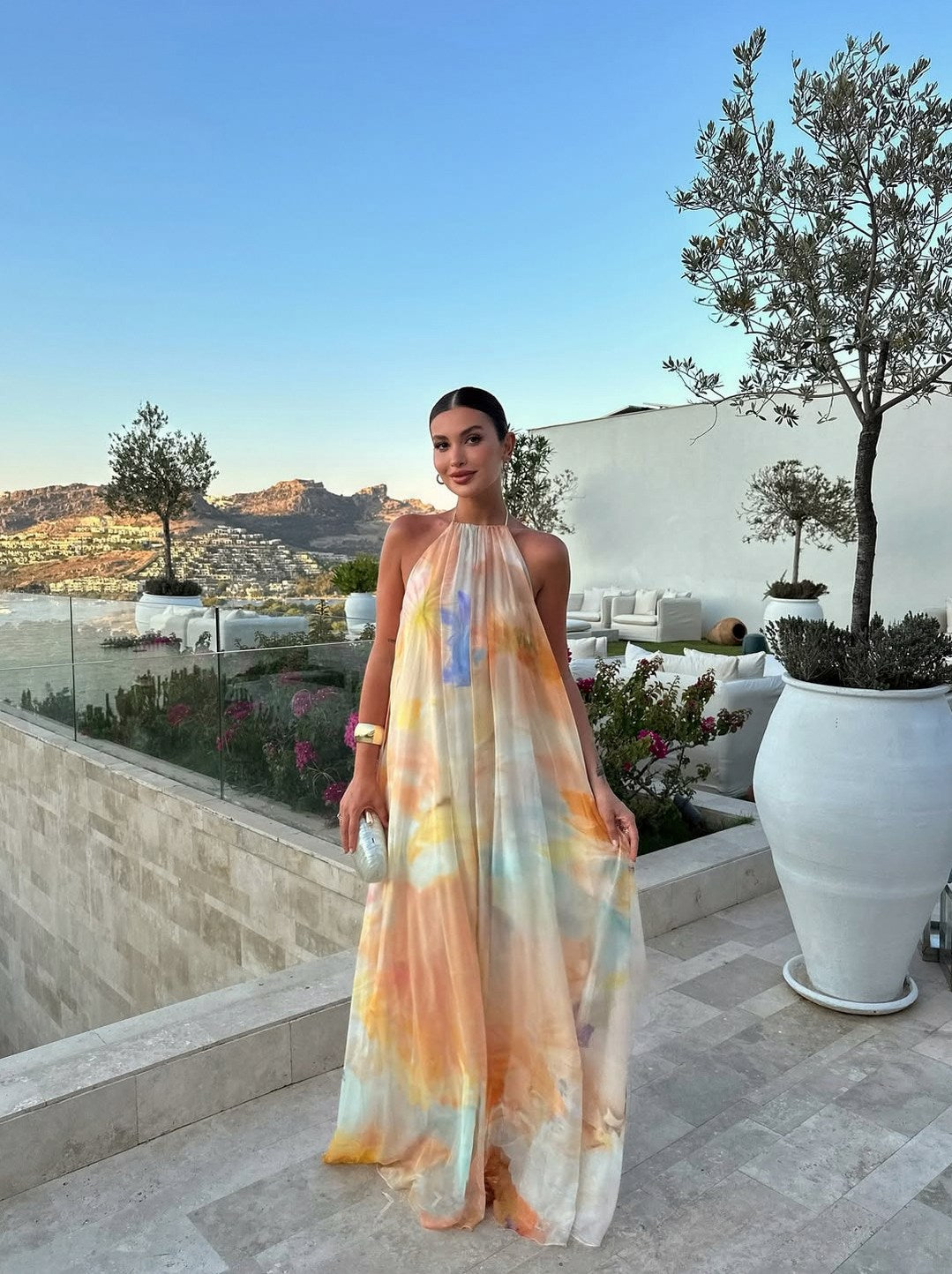 Women's Printed Halter Maxi Dress