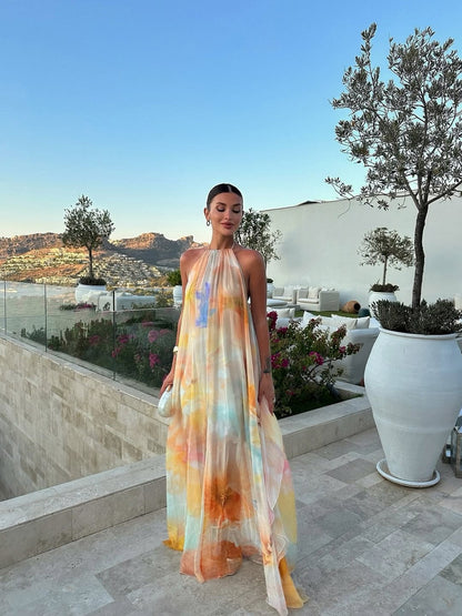 Women's Printed Halter Maxi Dress
