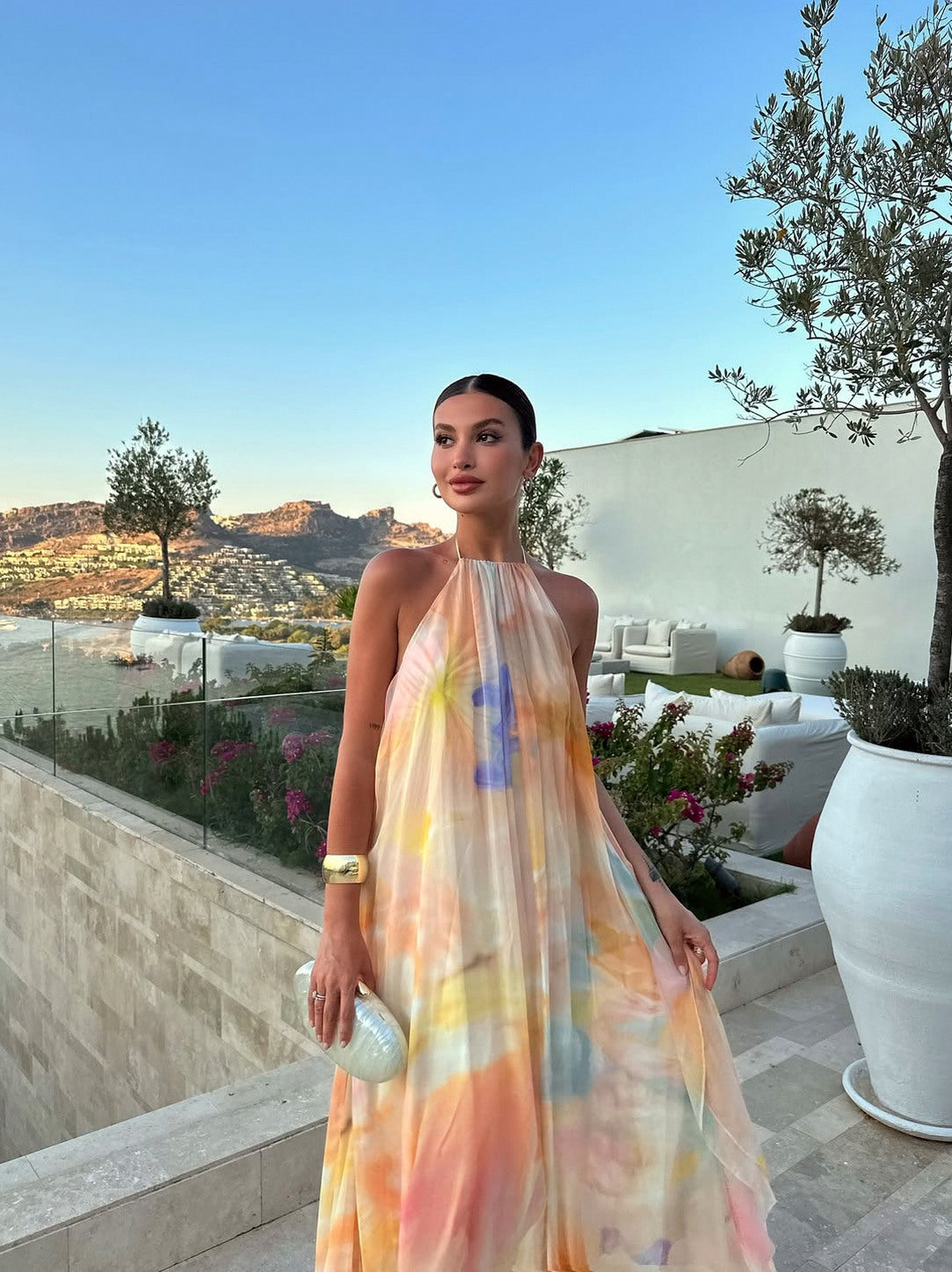 Women's Printed Halter Maxi Dress