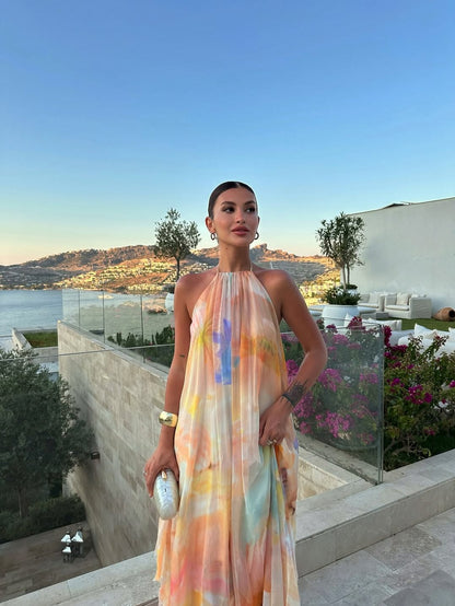 Women's Printed Halter Maxi Dress