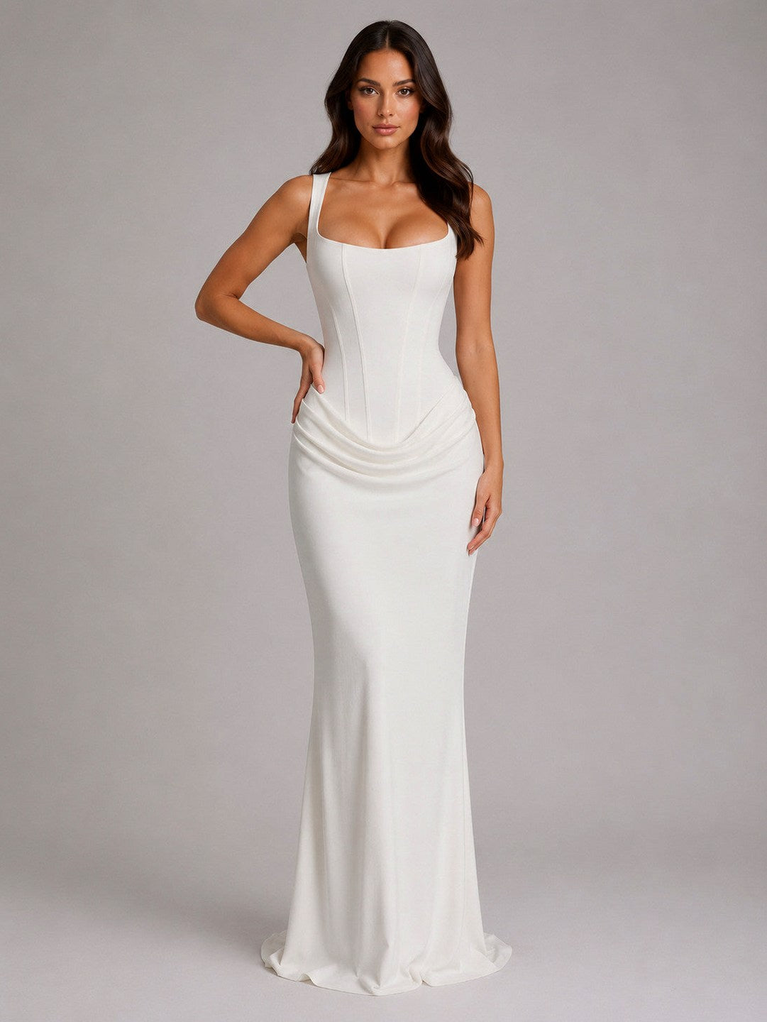 Corset Draped Square Neck Maxi Dress