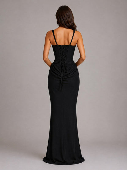 Corset Draped Square Neck Maxi Dress