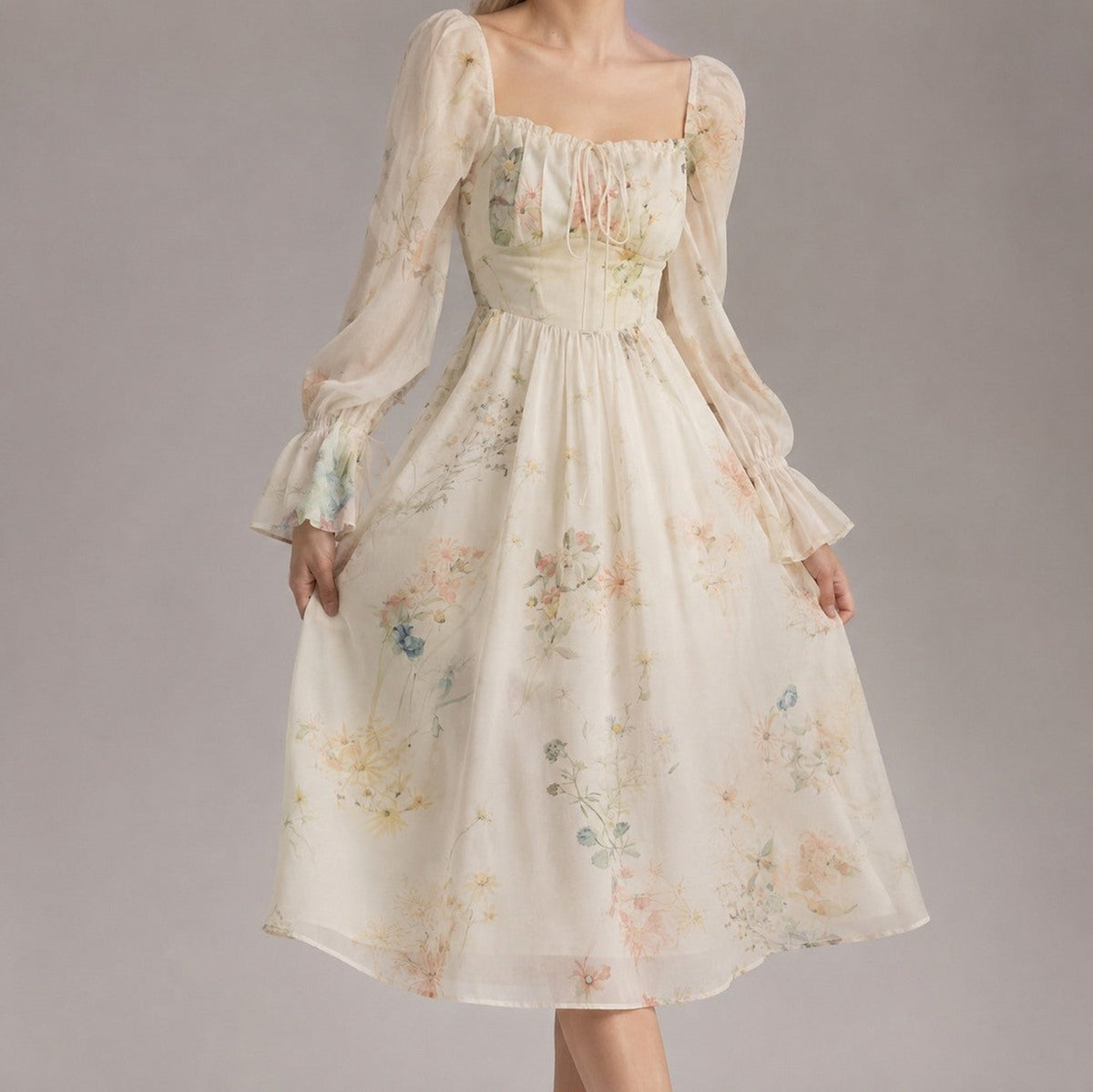 Corset Square Neck Midi Dress