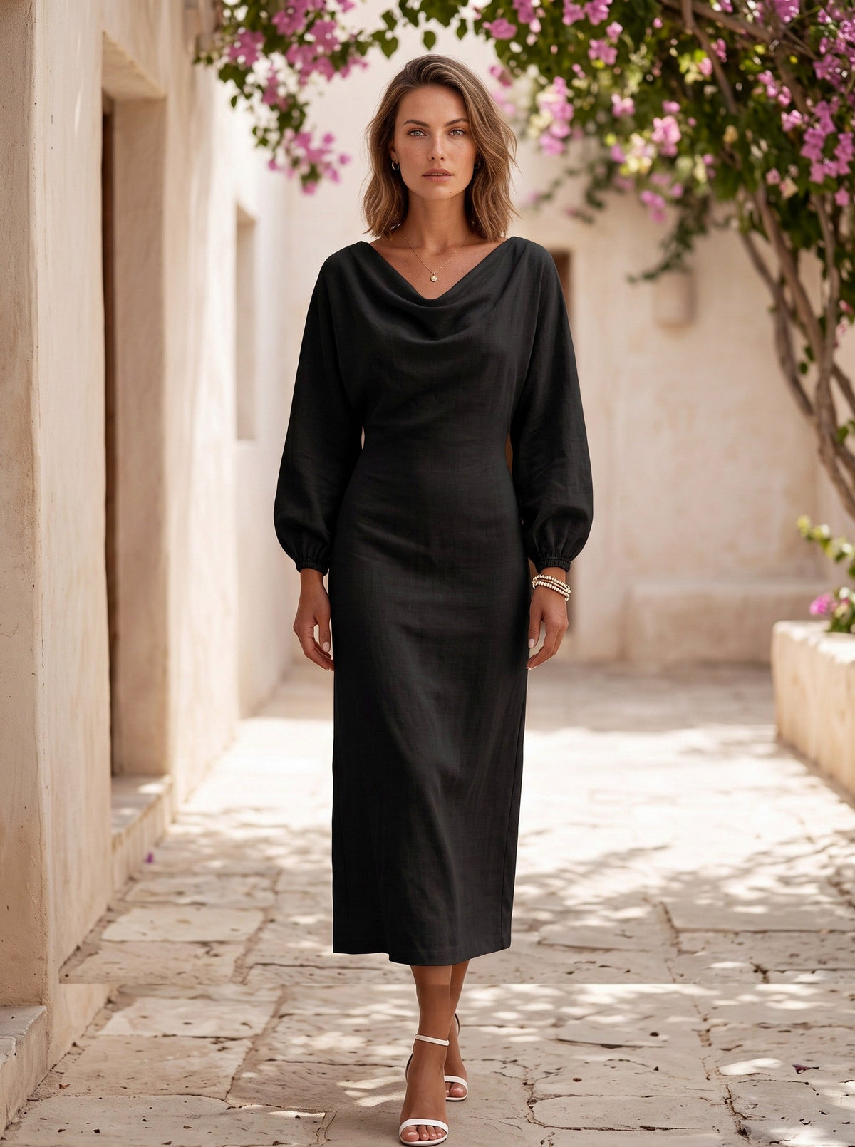 Cowl Long Sleeve Maxi Dress