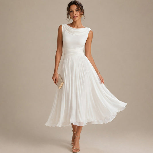 Cowl Neck Pleated Midi Dress