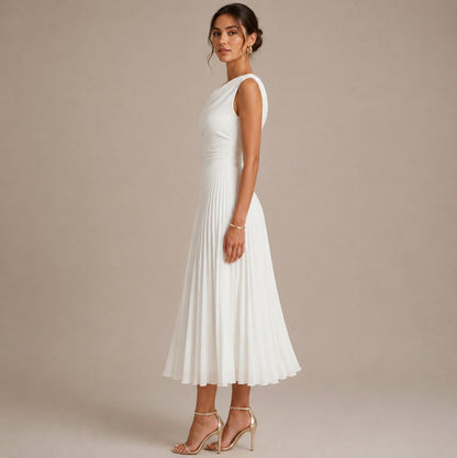 Cowl Neck Pleated Midi Dress