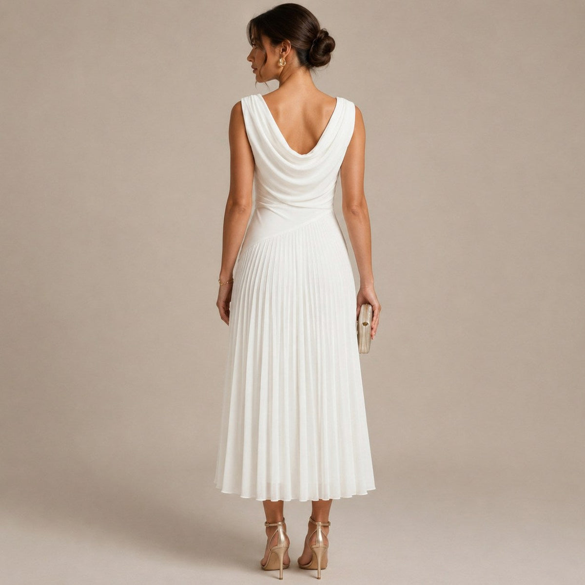 Cowl Neck Pleated Midi Dress