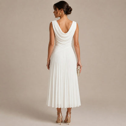 Cowl Neck Pleated Midi Dress