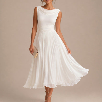 Cowl Neck Pleated Midi Dress