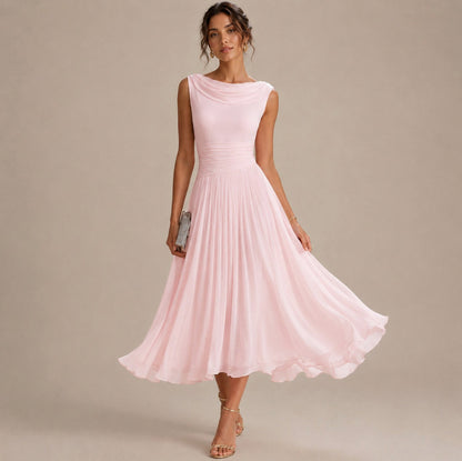 Cowl Neck Pleated Midi Dress