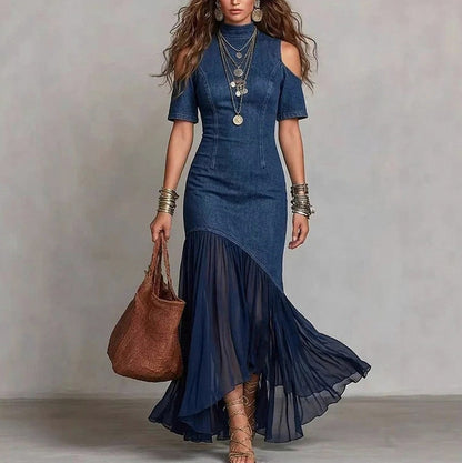 Denim Cold Shoulder Midi Dress