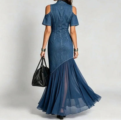Denim Cold Shoulder Midi Dress