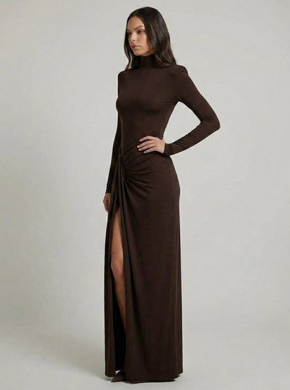 Draped Ruched Long Sleeve Maxi Dress
