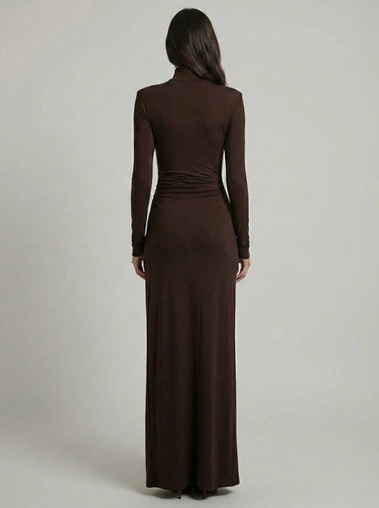 Draped Ruched Long Sleeve Maxi Dress