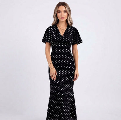 Polka-Dot V-Neck Maxi Dress