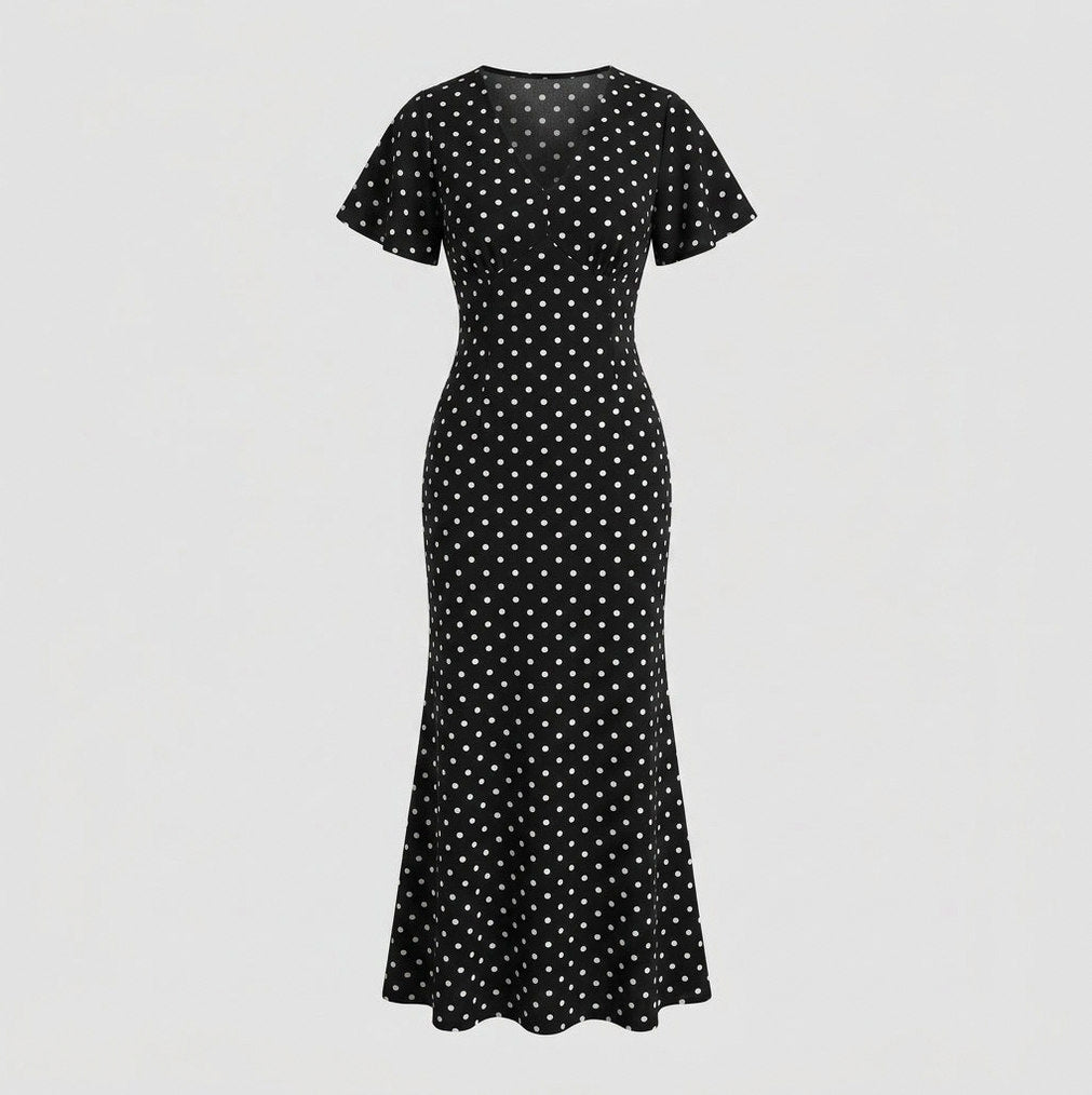 Polka-Dot V-Neck Maxi Dress
