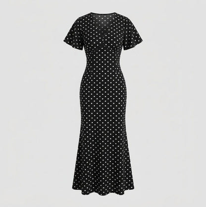Polka-Dot V-Neck Maxi Dress