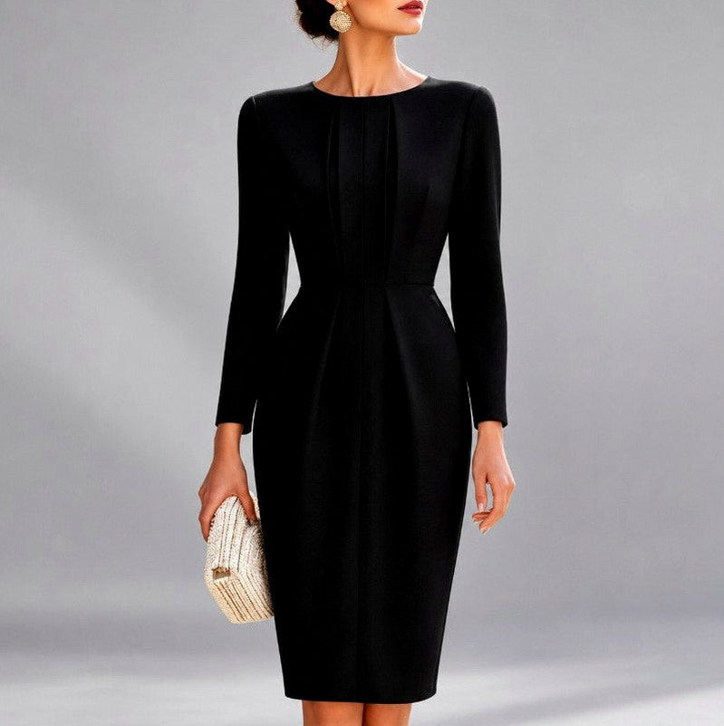 Fitted Pleated Long Sleeve Midi Dress