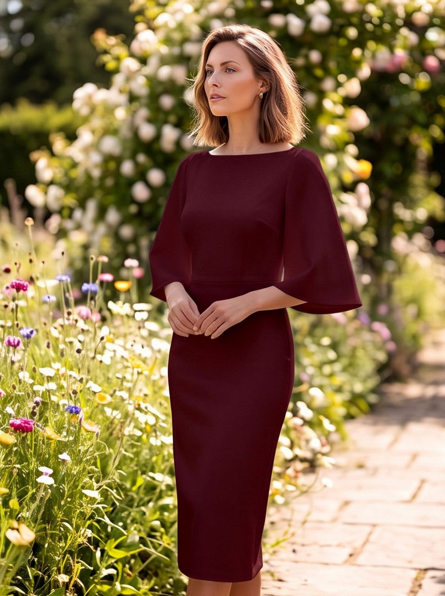 Flutter Sleeve Boat Neck Midi Dress