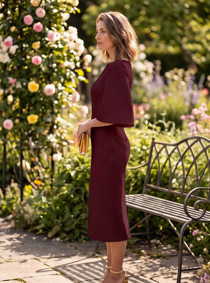 Flutter Sleeve Boat Neck Midi Dress