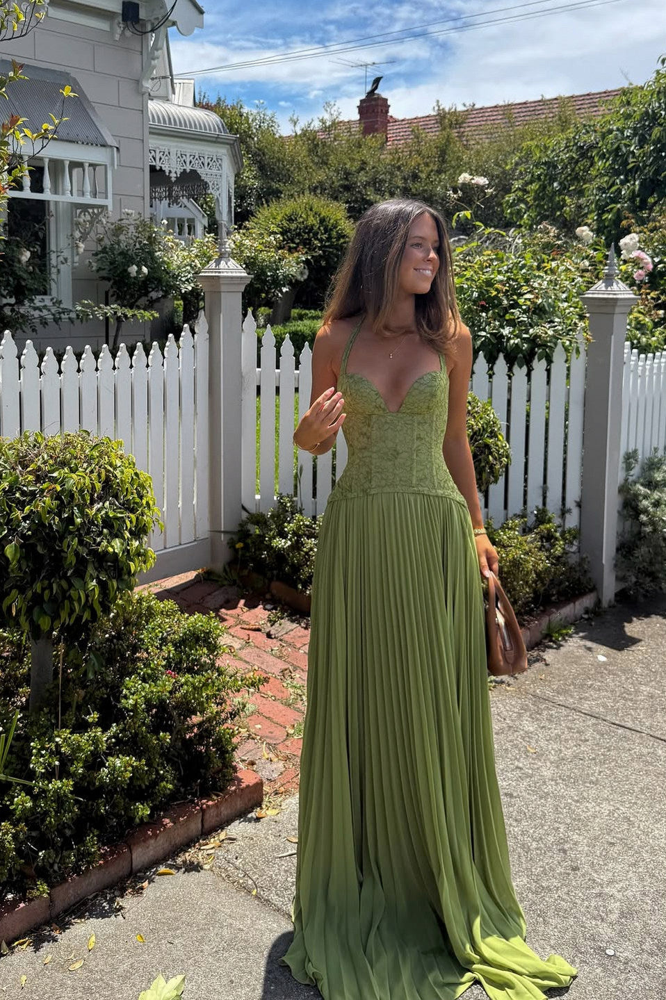 Women's Pleated Corset Maxi Dress
