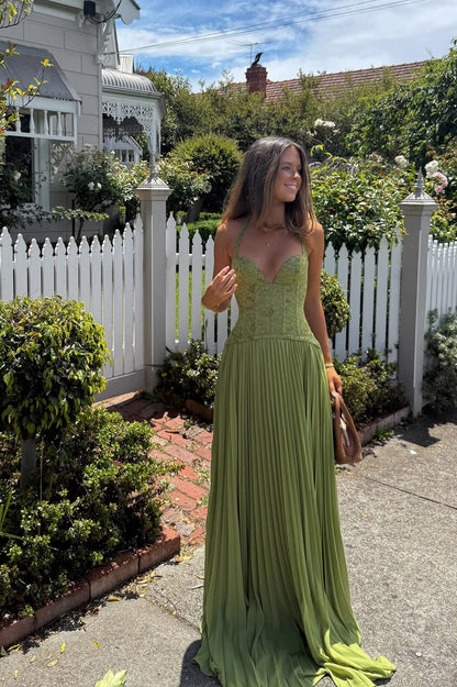 Women's Pleated Corset Maxi Dress
