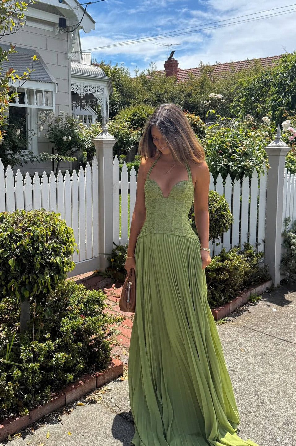 Women's Pleated Corset Maxi Dress