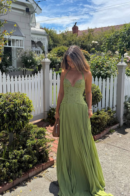Women's Pleated Corset Maxi Dress