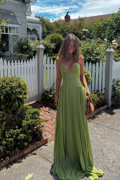 Women's Pleated Corset Maxi Dress