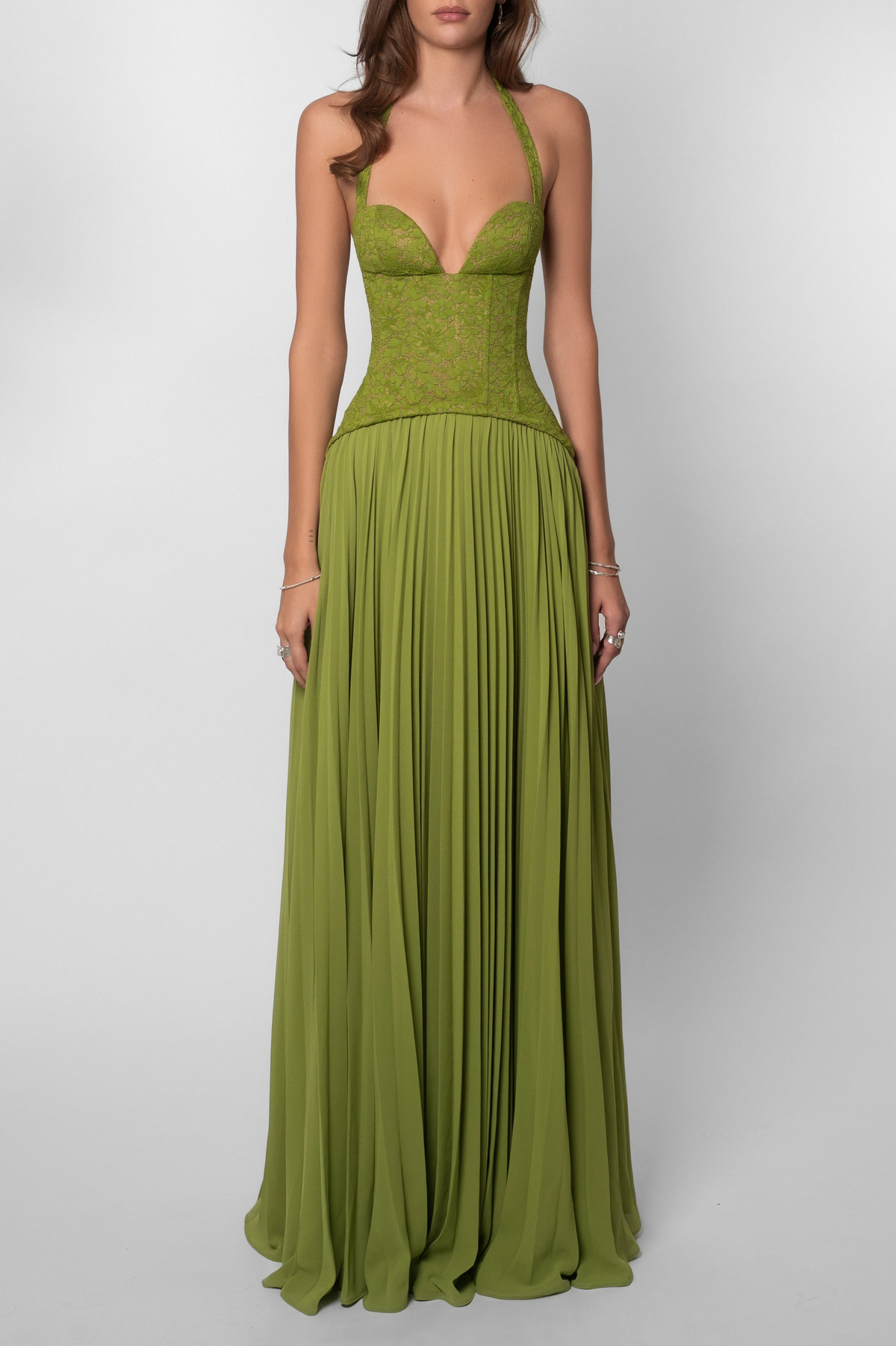 Women's Pleated Corset Maxi Dress