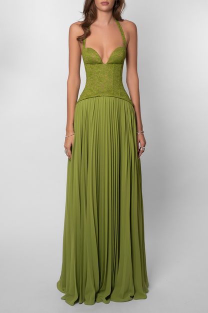 Women's Pleated Corset Maxi Dress