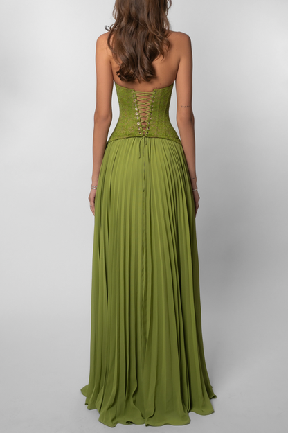 Women's Pleated Corset Maxi Dress