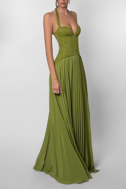 Women's Pleated Corset Maxi Dress
