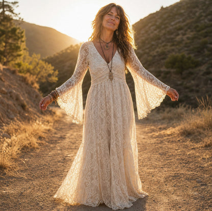 Lace Bell Sleeve Maxi Dress
