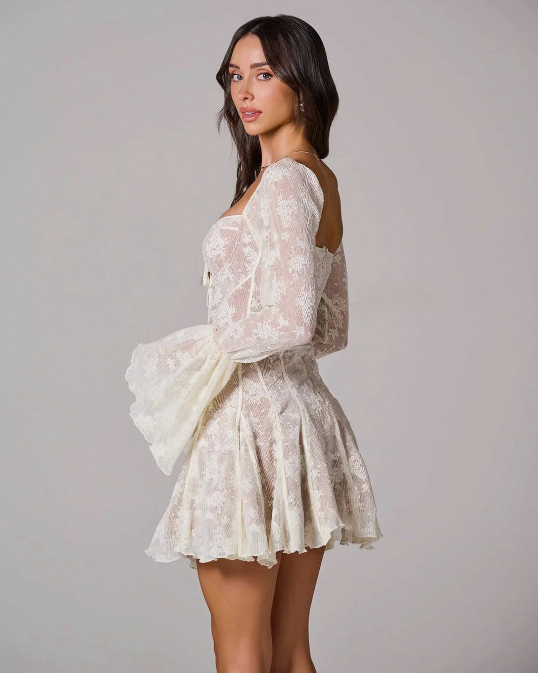 Lace Corset Flare Sleeve Mini Dress