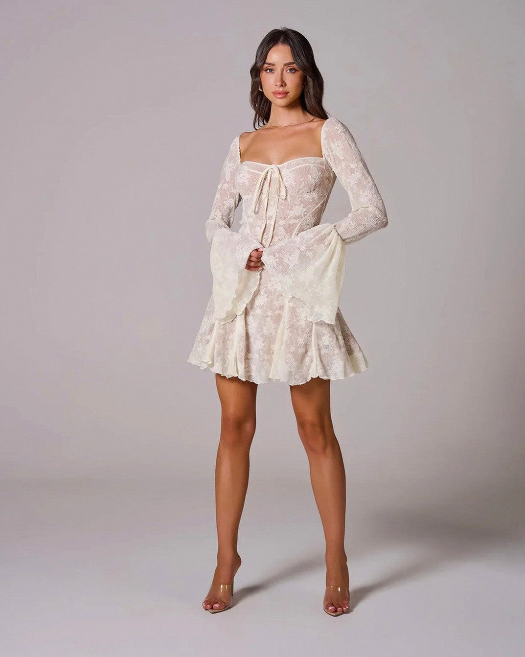 Lace Corset Flare Sleeve Mini Dress