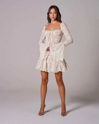 Lace Corset Flare Sleeve Mini Dress