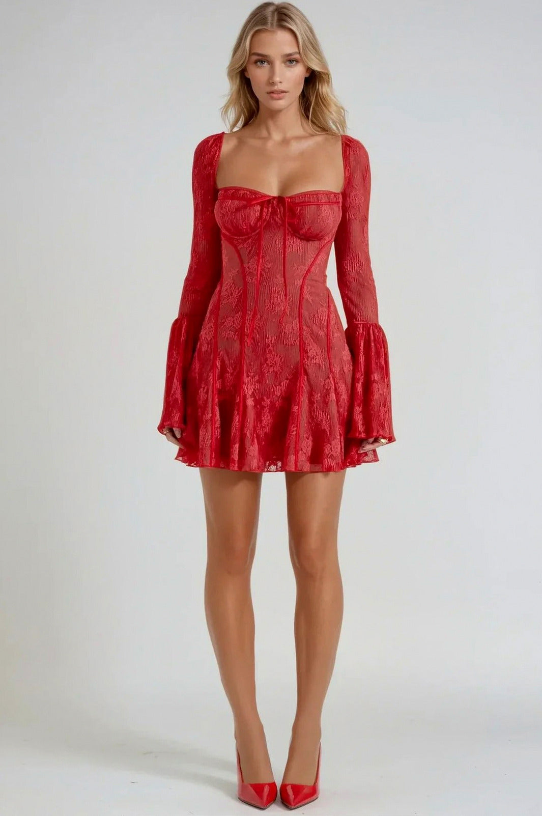 Lace Corset Flare Sleeve Mini Dress