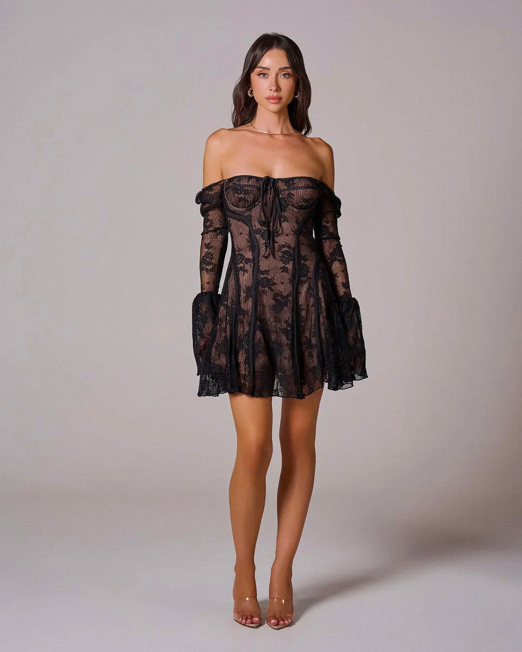 Lace Corset Flare Sleeve Mini Dress