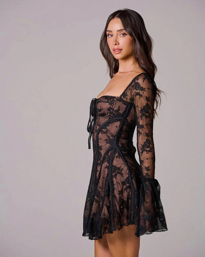 Lace Corset Flare Sleeve Mini Dress