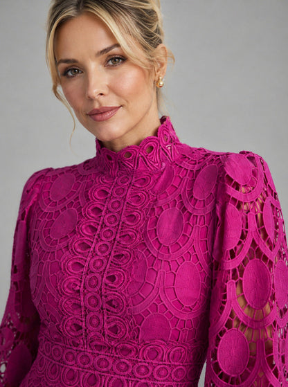 Lace High Neck Midi Dress