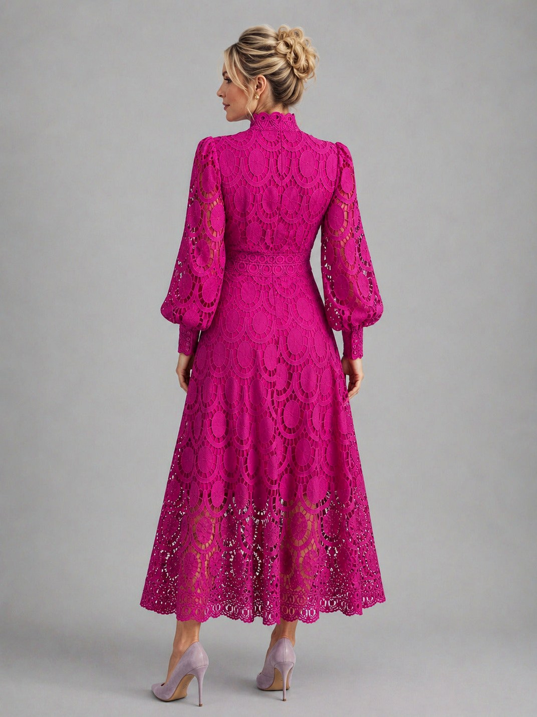 Lace High Neck Midi Dress