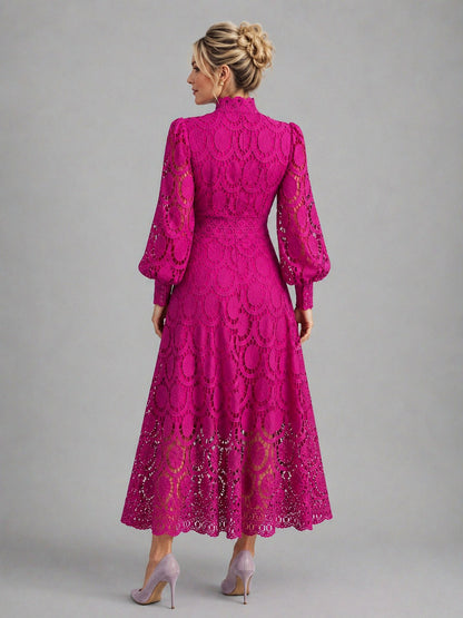 Lace High Neck Midi Dress