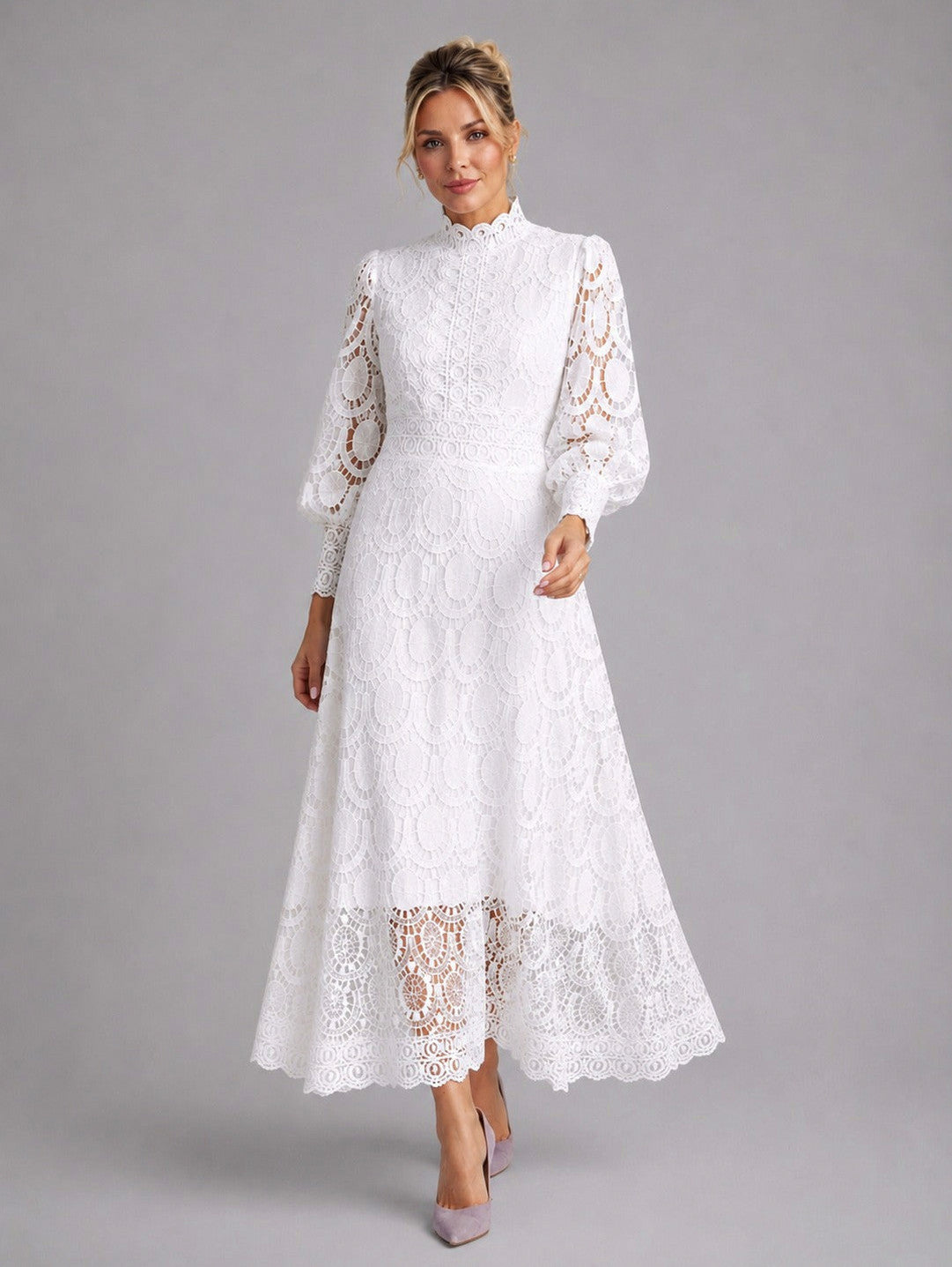 Lace High Neck Midi Dress