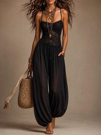 Lace Sweetheart Wide Leg Jumpsuit